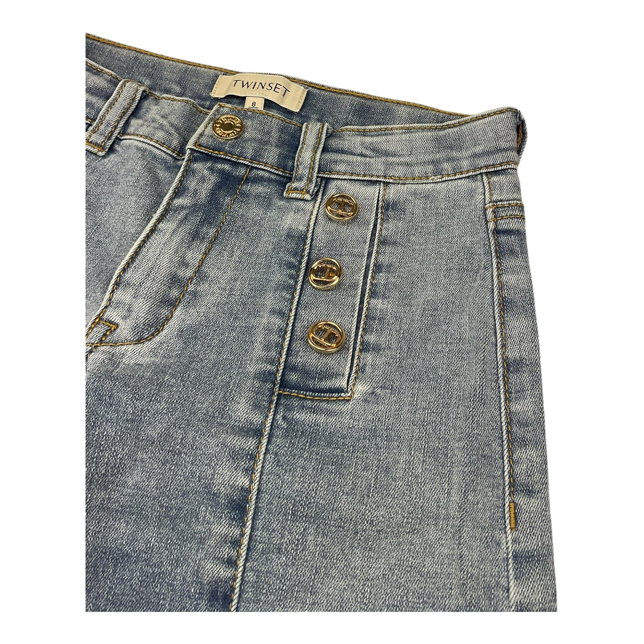 Twinset Jeans Tinta Unita Modello A Palazzo con Tasche Americane per Bambina 251GJ2541 AZZURRO TWINSET 