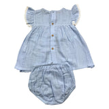 Babidu 2 Piece Set Dress-Panty Solid Color Blue For Baby Girl