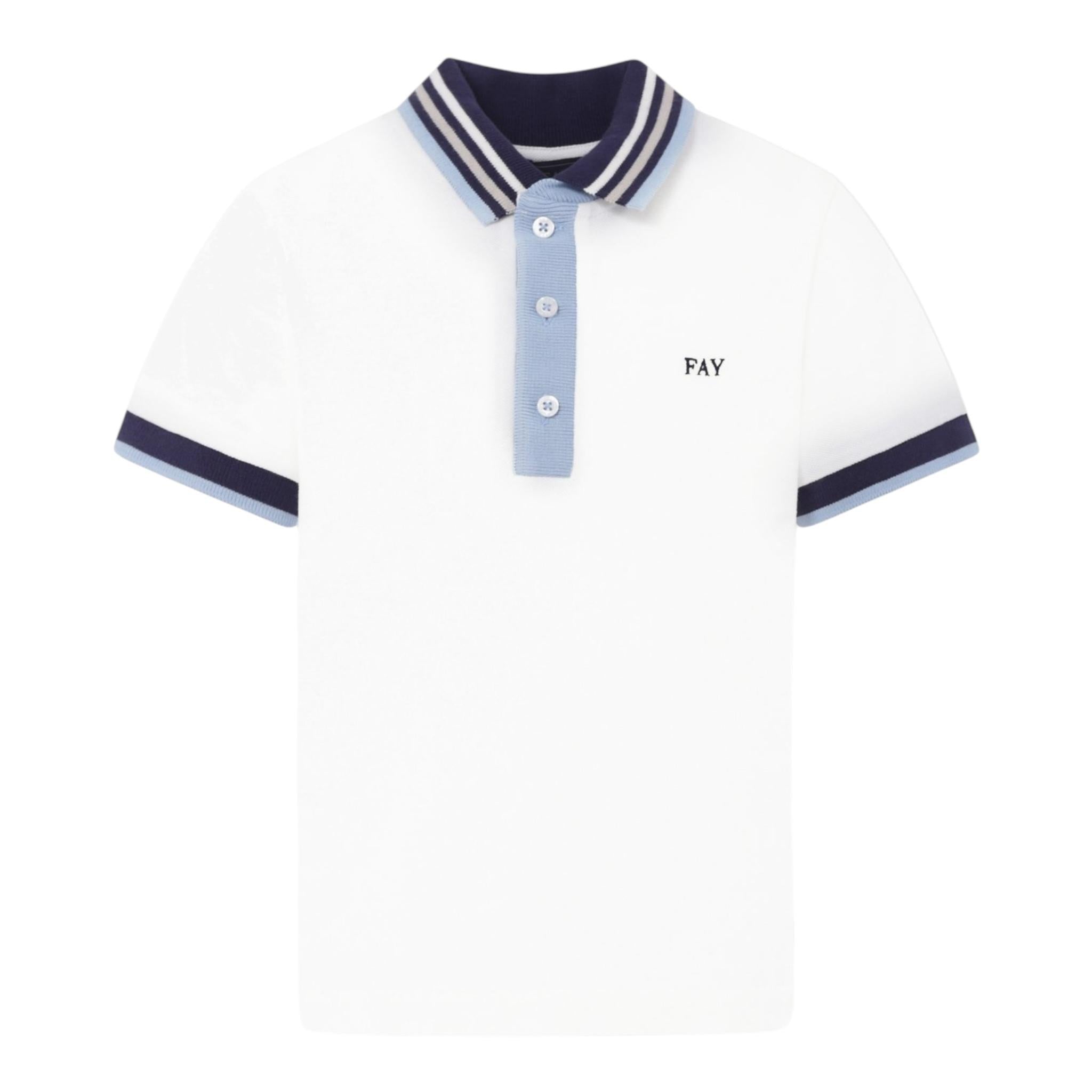 Fay Polo Tinta Unita con Stampa per Bambino FW8P61 BIANCO FAY 