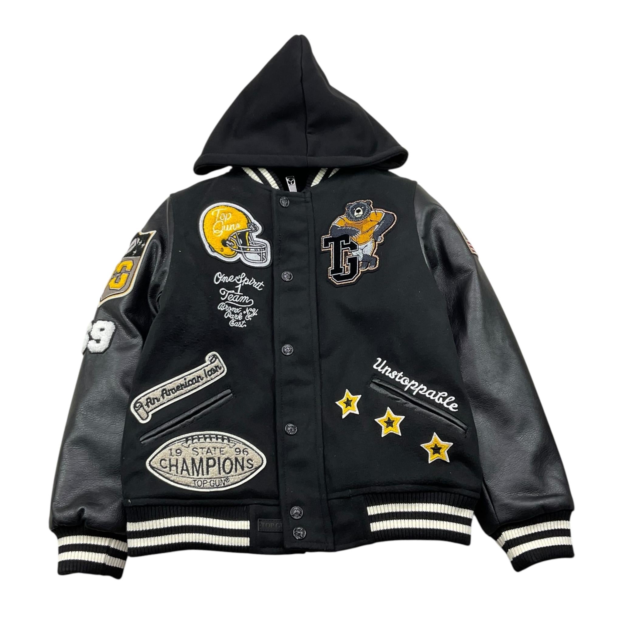 TOP GUN giubbino tita unita con maniche in pelle e ricami Nero per Bambino 02G0588 NERO TOP GUN 