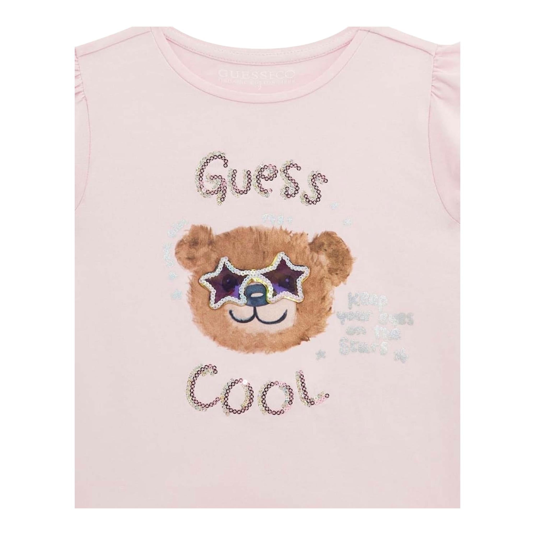 Guess T-Shirt Girocollo Tinta Unita con Stampa per Neonata K5RI18K6YW4 ROSA GUESS 