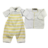 Little Bear 3 Piece Set Cardigan-Bodysuit-Dungarees White/Yellow For Newborn