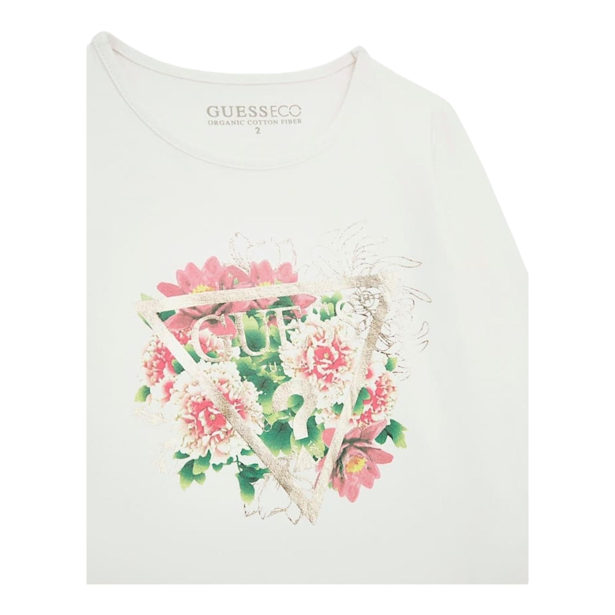 GUESS shirt girocollo tinta unita con stampa in contrasto  Bianco per Neonata A4I05K6YW4 BIANCO GUESS 