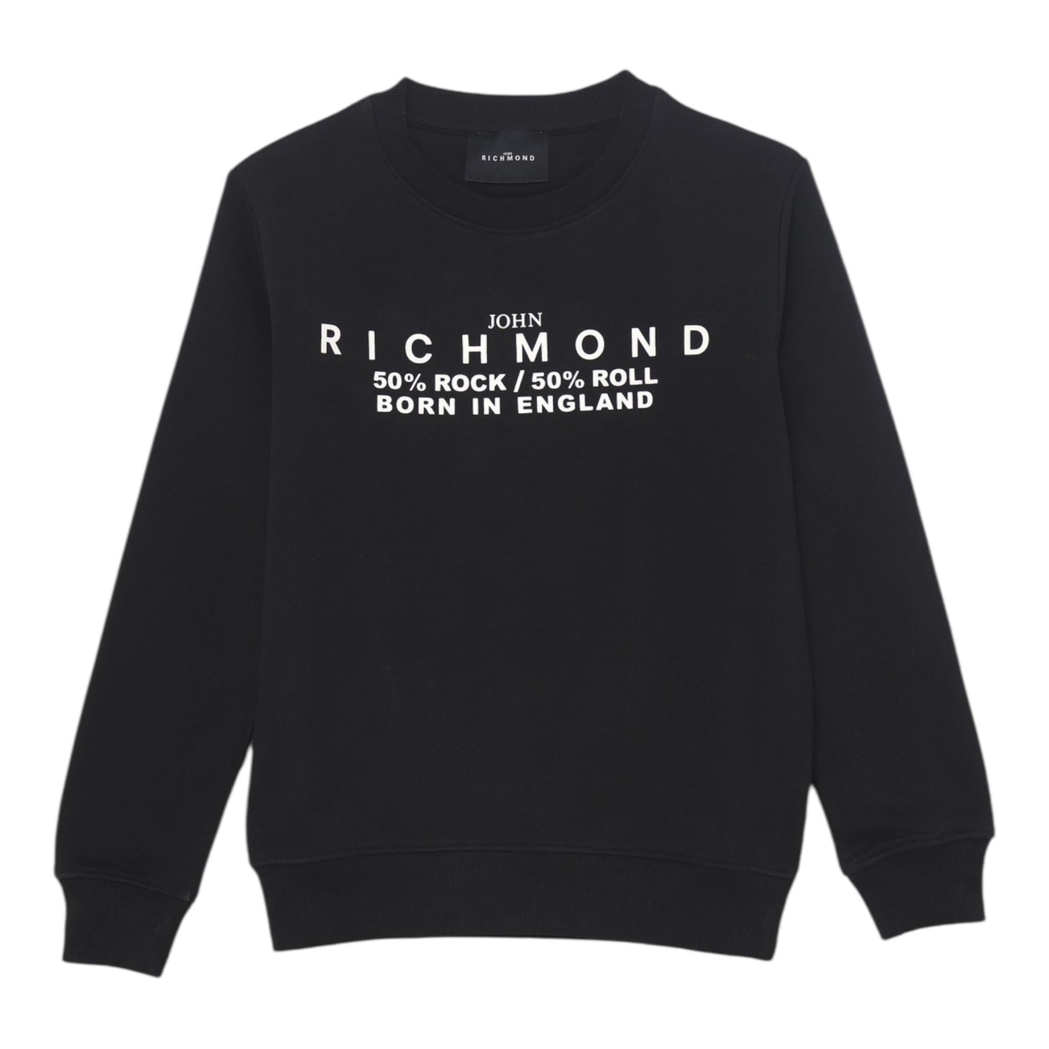 JOHN RICHMOND felpa chiusa girocollo tinta unita con logo Nero per Bambino RBA24047FE NERO JOHN RICHMOND 