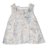 Simonetta Solid Color Sleeveless Dress With Beige Flower Pattern For Girls
