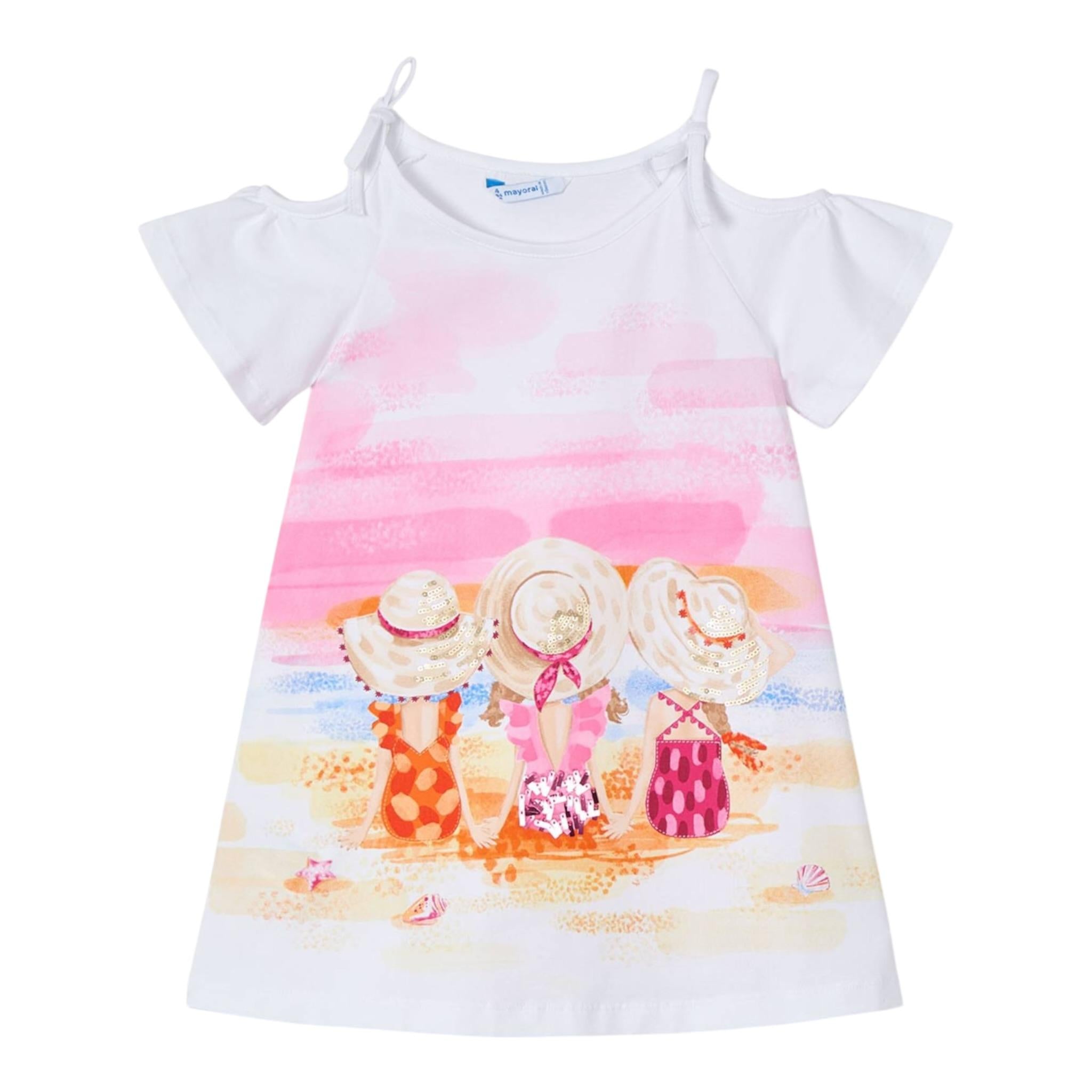 Mayoral Abito Bretelline tinta unita con Stampa Bianco per Bambina 3963 BIANCO MAYORAL 