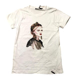 J'Aime' Plain Crew Neck T-Shirt With Contrast Print White For Girls