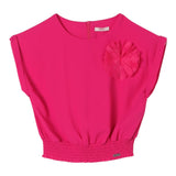 Liu Jo Solid Color Half Sleeve Shirt With Fuchsia Brooch For Girls