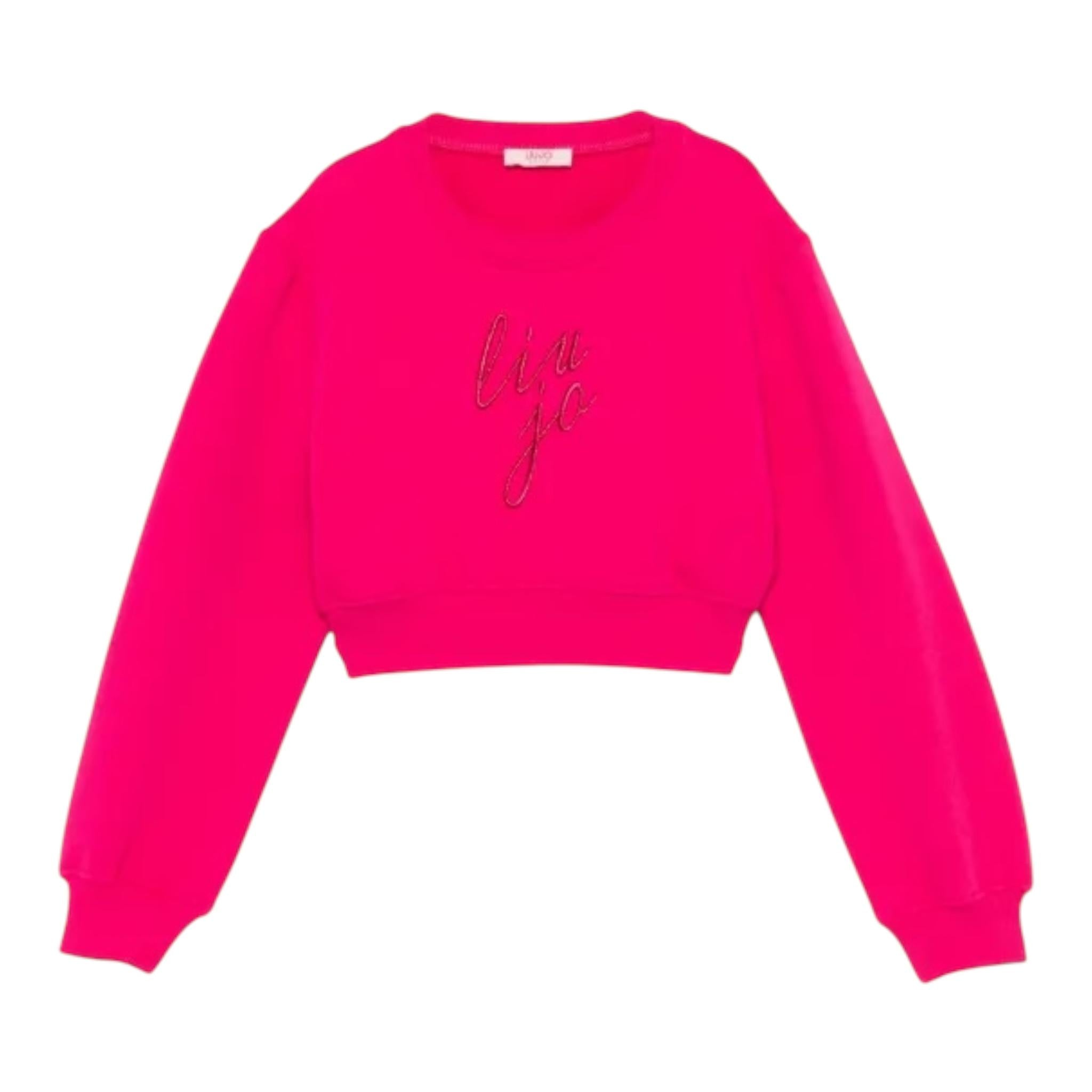 LIU JO felpa modello crop tinta unita con stampa Fuxia per Bambina GF4092 FUXIA LIU JO 