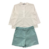 Babidu 2 Piece Set Shirt-Bermuda Two-Tone White/Aqua Green For Baby Girl