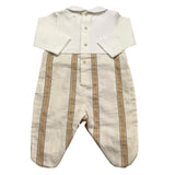 Barcellino Two-Tone White/Beige Long Sleeve Romper for Newborns