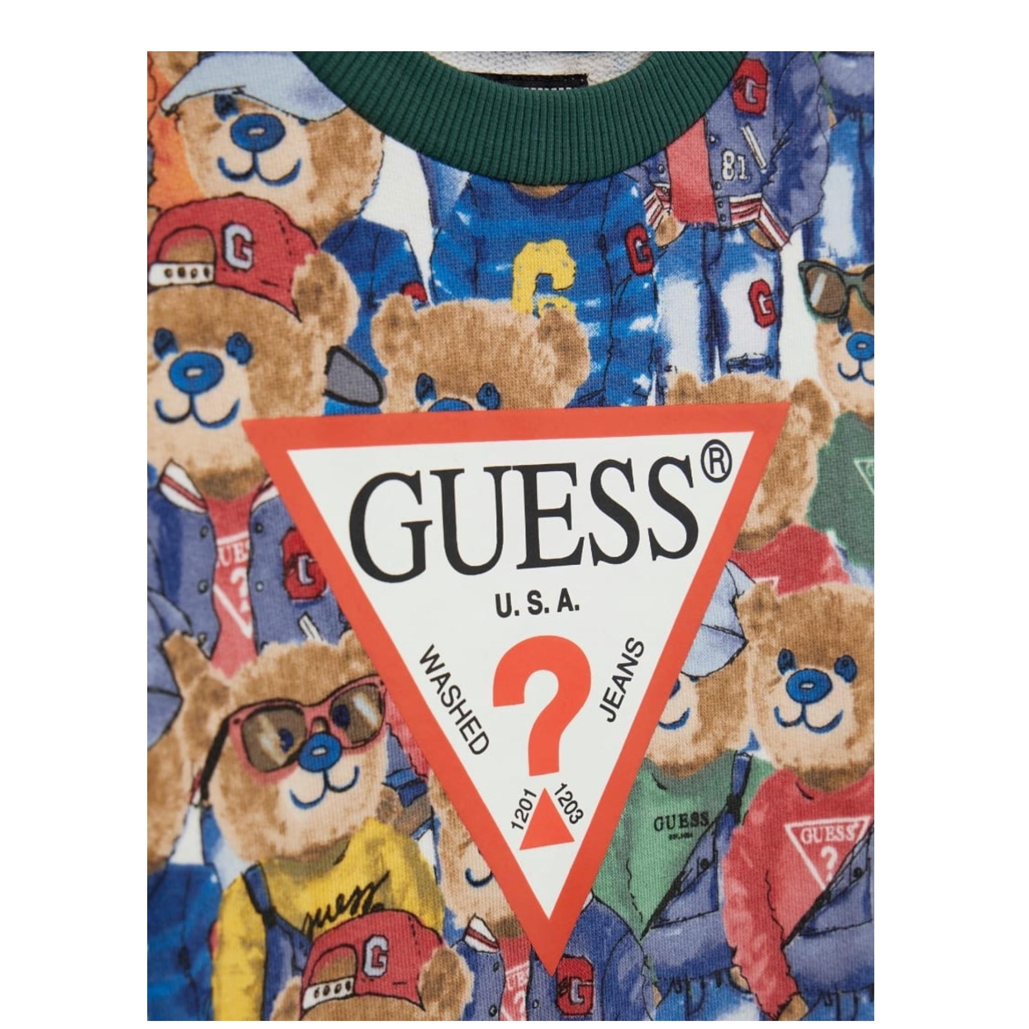 Guess Felpa Tinta Unita Girocollo con Stampa Orsi per Bambino N5RQ03KA6R4J BIANCO GUESS 