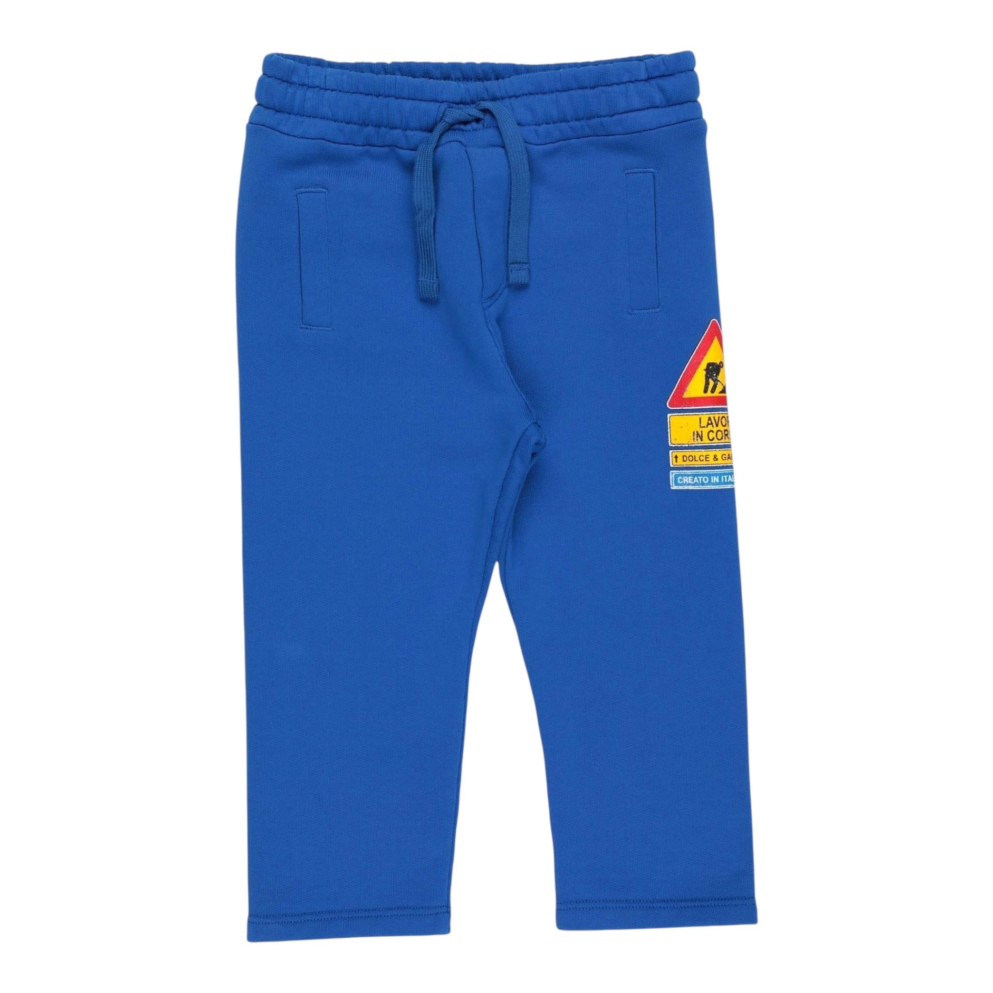 DOLCE & GABBANA pantaloni tuta tinta unita con stampa in contrasto Blu per Neonato L1JPDK BLU DOLCE & GABBANA 