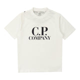 CP Company Solid Color Crew Neck T-Shirt with White Logo Print for Kids