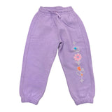 Off-White Solid Color Tracksuit Pants With Lilac Print For Girls