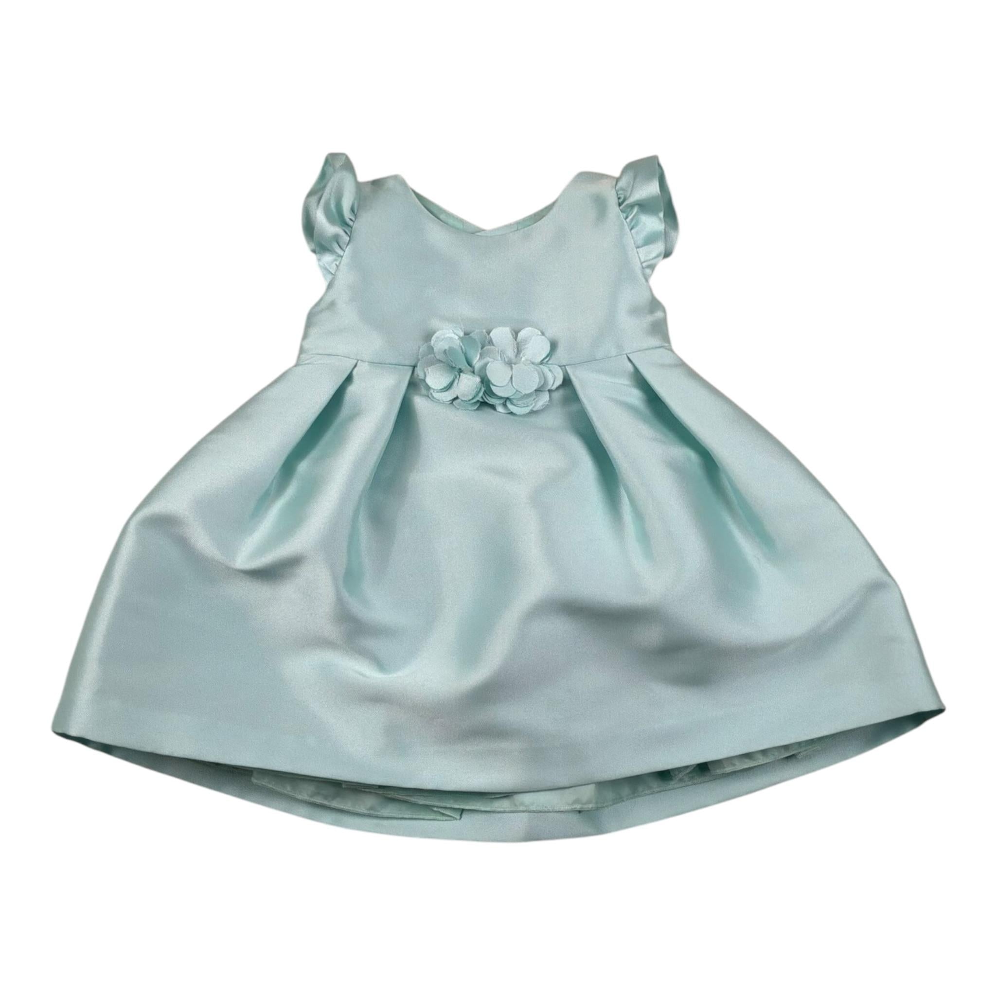 Amaya Abito Mezza Manica tinta unita con Fiocco Verde Acqua per Neonata 554126 VERDE ACQUA AMAYA 