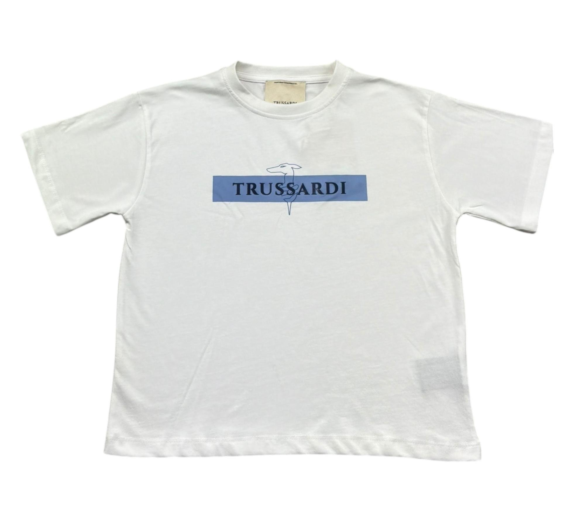 Trussardi T-Shirt Girocollo Tinta Unita con Stampa per Bambino TBP26108TS BIANCO TRUSSARDI 