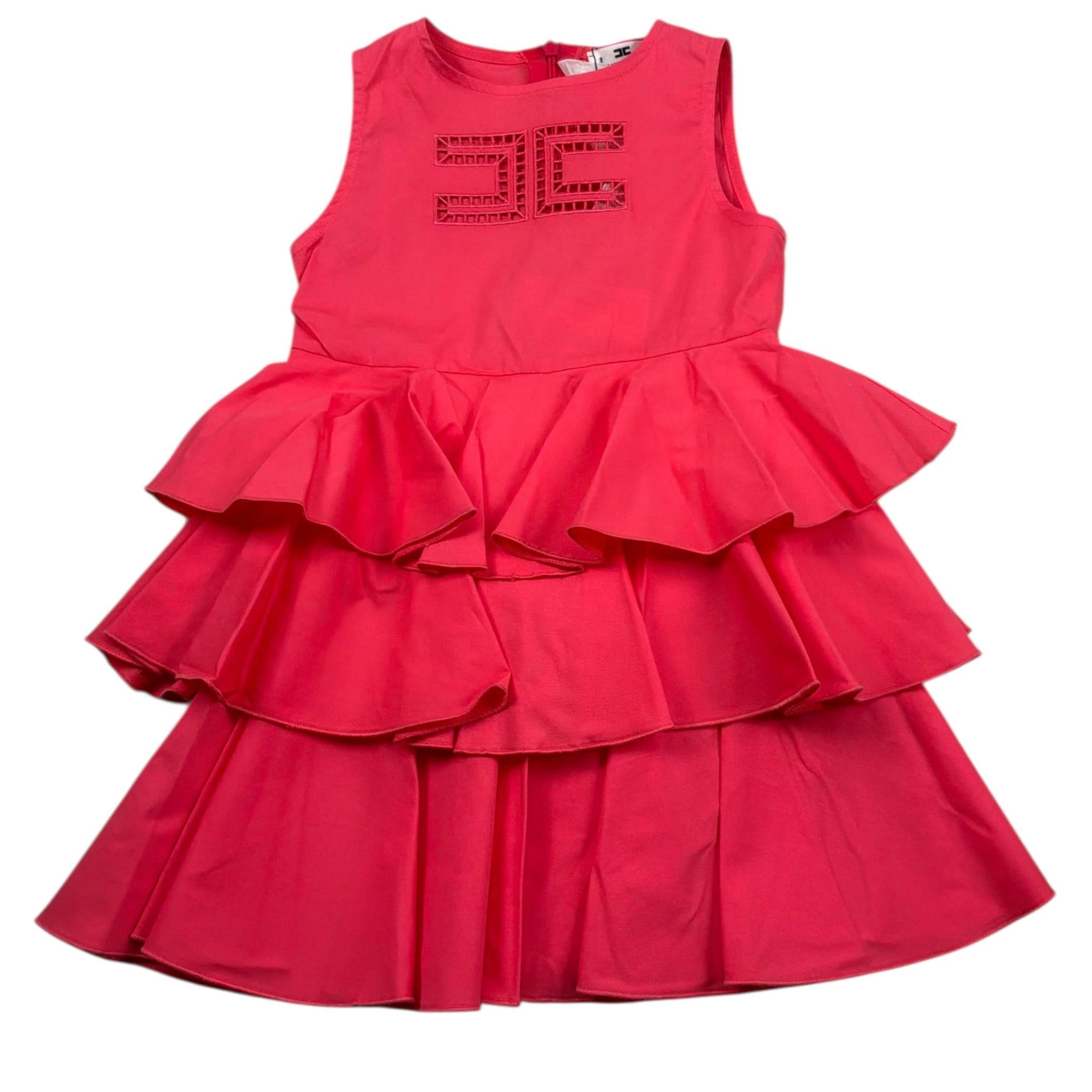 Elisabetta Franchi Abito Giromanica Tinta Unita con Balze per Neonata EGAB73 CORALLO ELISABETTA FRANCHI 