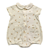 Tartine Et Chocolat Plain Cream Half Sleeve Romper For Newborn