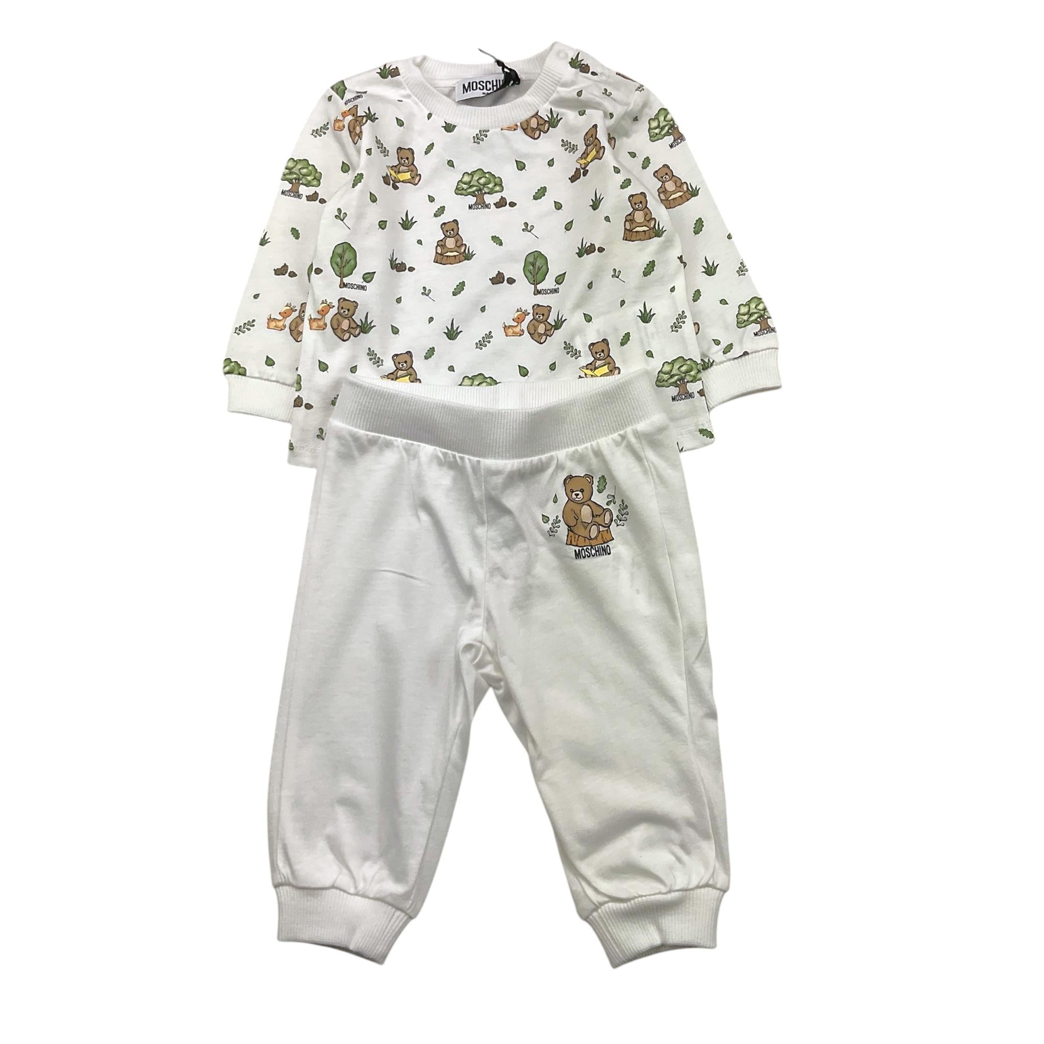 MOSCHINO completo 2pz tinta unita shirts-pantalone con fantasia Bianco per Neonato MZK02F BIANCO MOSCHINO 