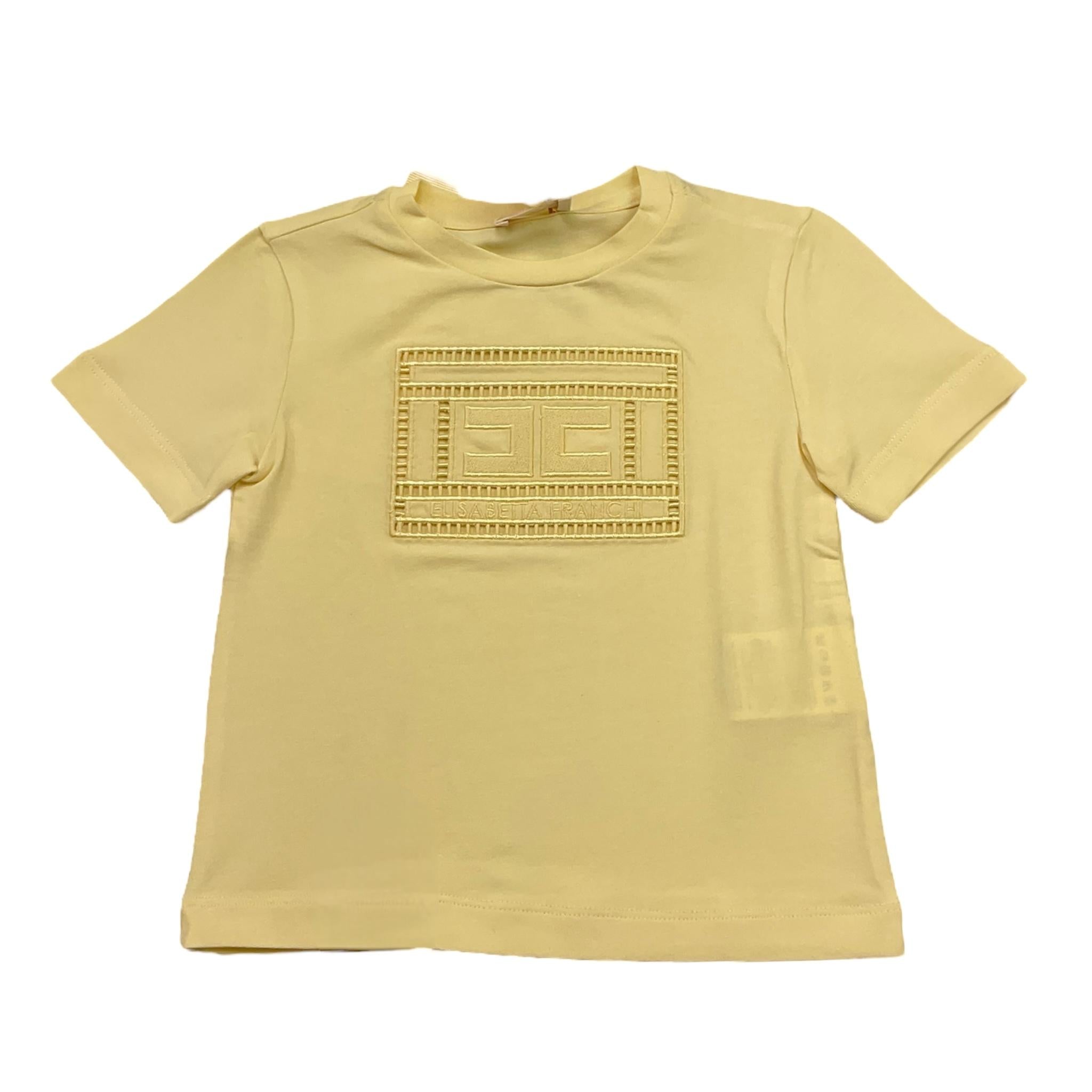 Elisabetta Franchi T-Shirt Girocollo Tinta Unita con Stampa Traforata per Neonata EGTS096N GIALLO ELISABETTA FRANCHI 