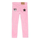 Chiara Ferragni Solid Color Pants With Adjustable Waist In Pink Suede For Baby Girl