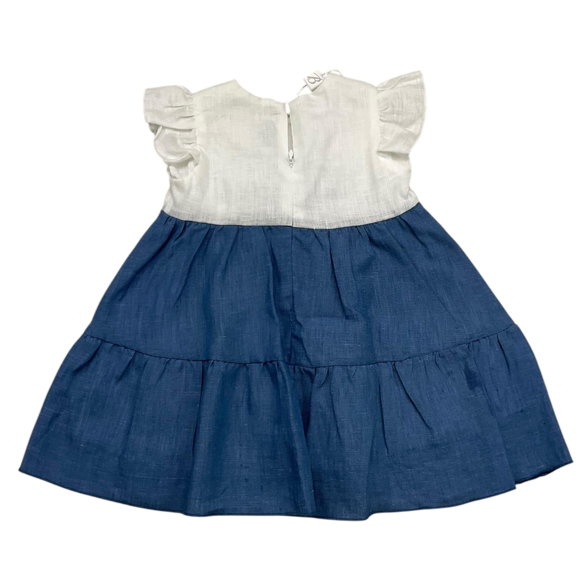 Barcellino Abito Giromanica Bicolore Con Applicazione Bianco/Blu Per Bambina 110310 BIANCO/BLU BARCELLINO 