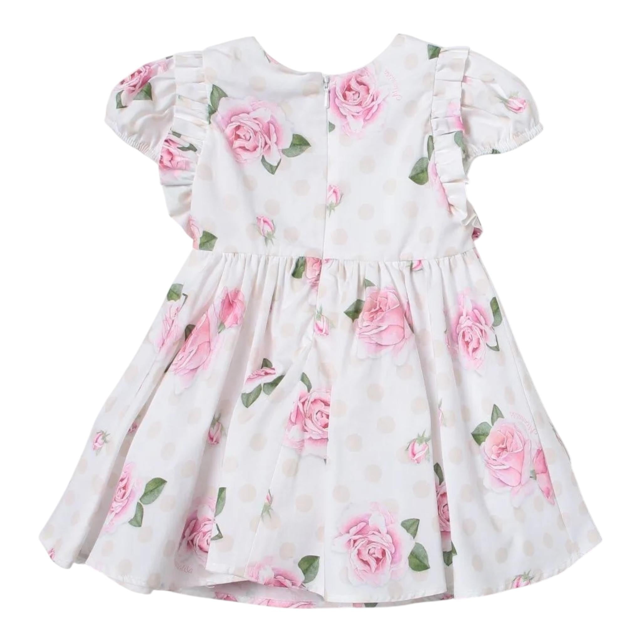 Monnalisa Abito Mezza Manica Tinta Unita con Stampe Rose per Neonata 31A909 BIANCO MONNALISA 