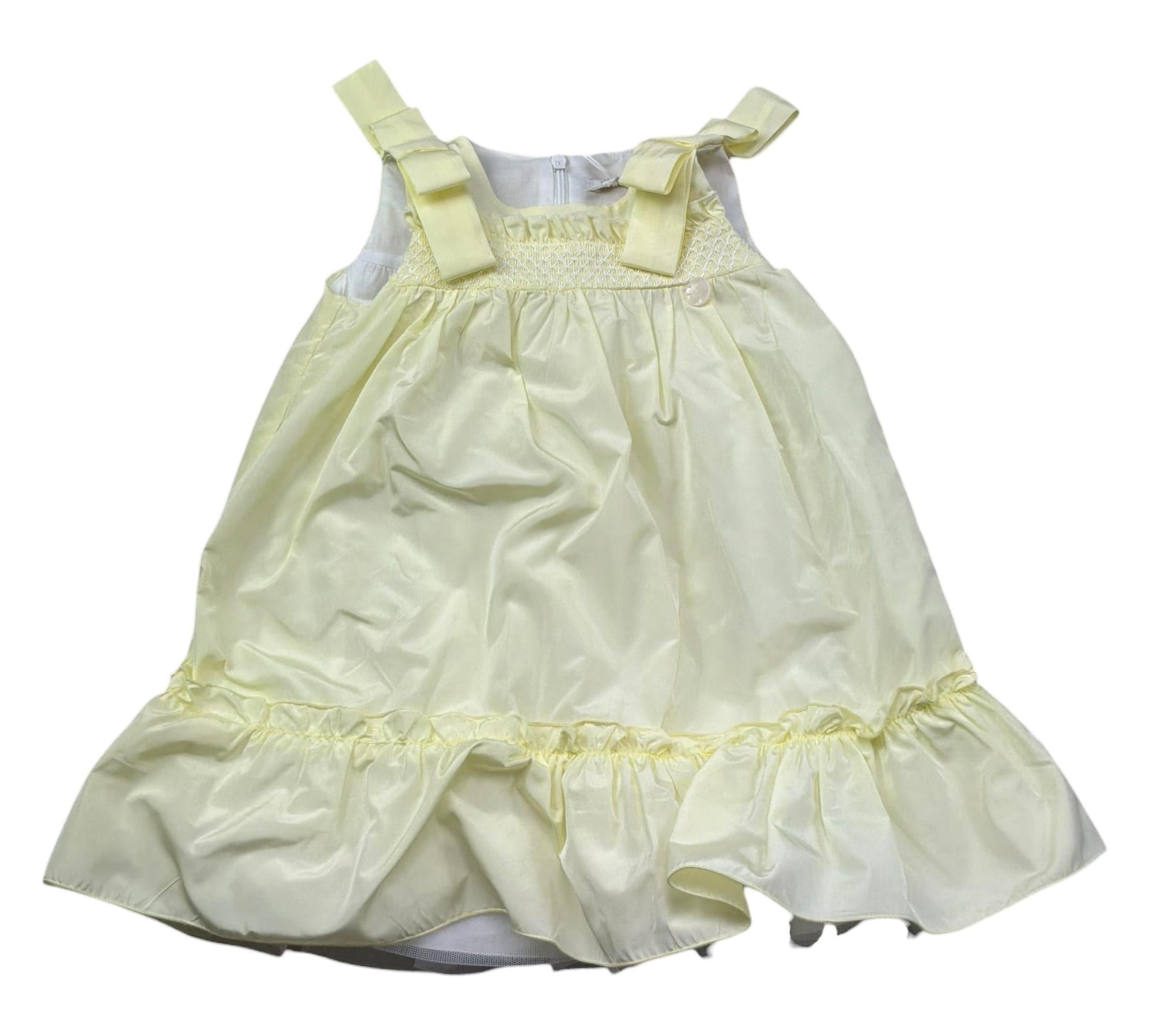 Le Bebe Abito Giromanica Tinta Unita con Ricami per Neonata LBG6369 GIALLO LE BEBE 