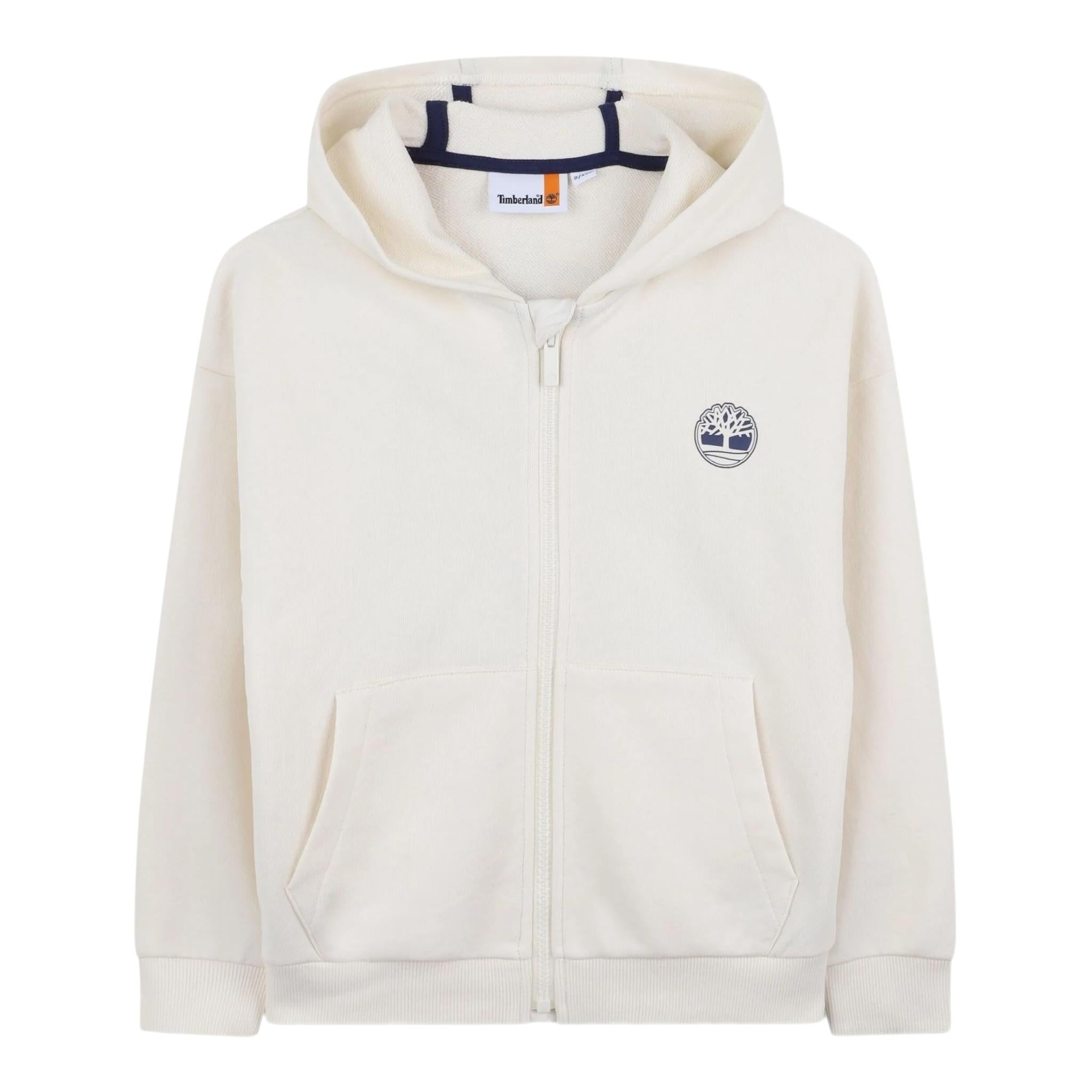 Timberland Felpa con Zip E Cappuccio Tinta Unita con Stampa Logo per Bambino T60451 PANNA TIMBERLAND 