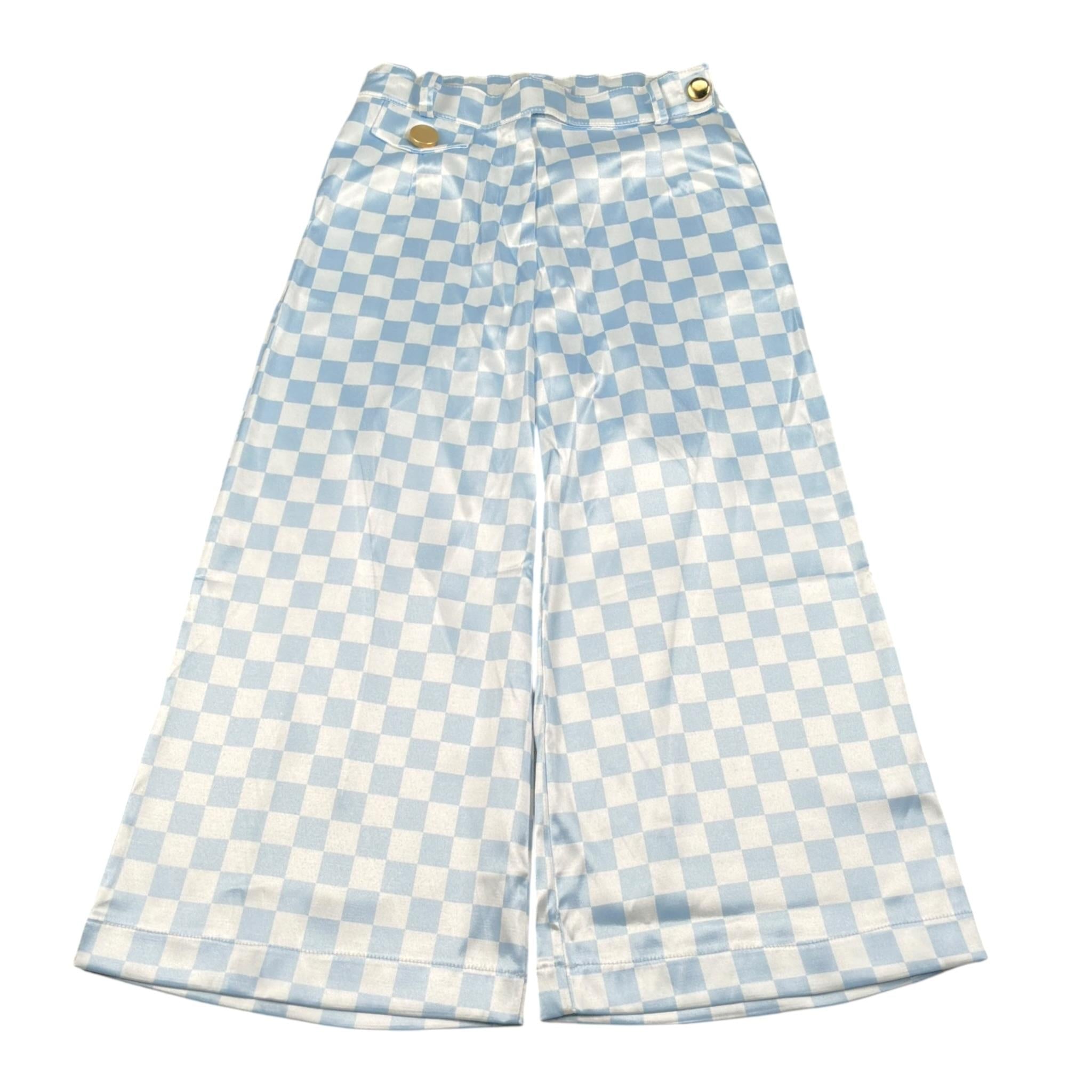 Miss Grant Pantalone Bicolore con Fantasia A Quadri Bianco/Azzurro per Bambina MG0565 BIANCO/AZZURRO MISS GRANT 