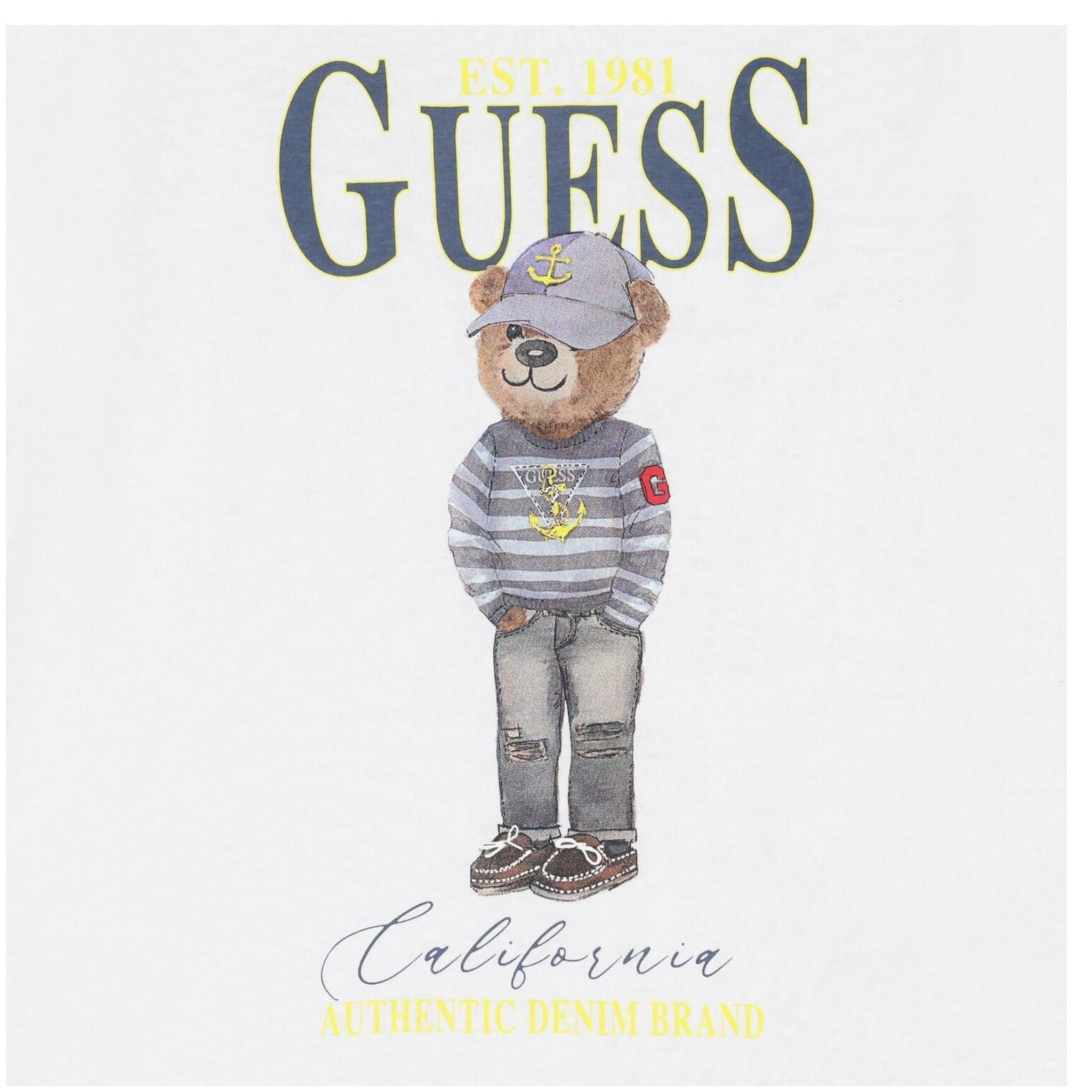 Guess T-Shirt Girocollo Tinta Unita con Stampa per Bambino N5RI20K8HM4 BIANCO GUESS 