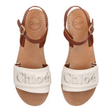 Chloe' Brown Buckle Logo Solid Color Sandal For Girls
