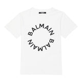 Balmain T-Shirt Crew Neck Solid Color With White Logo For Boys