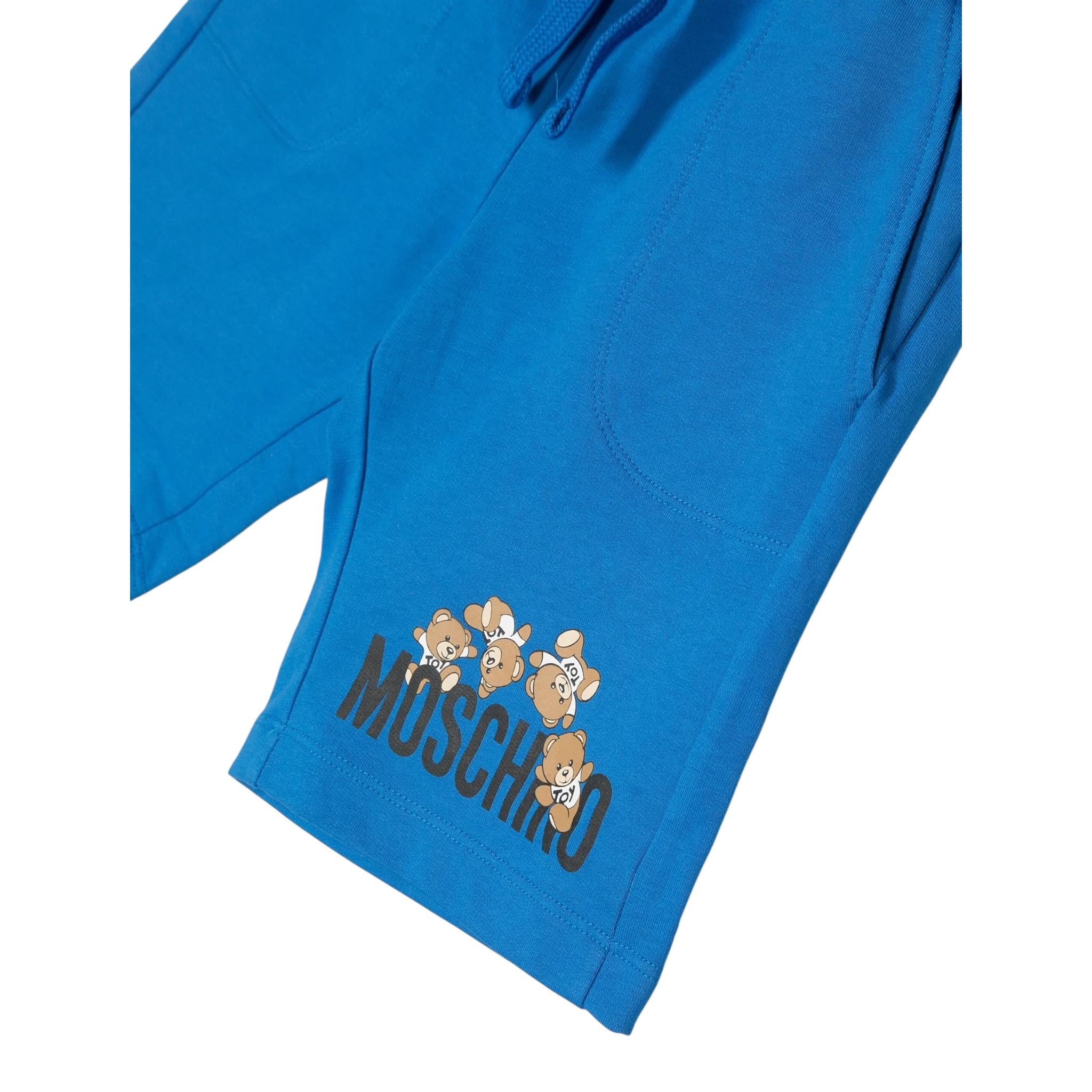 Moschino Bermuda tinta unita con Logo Blu per Bambino HUQ01OX BLU MOSCHINO 