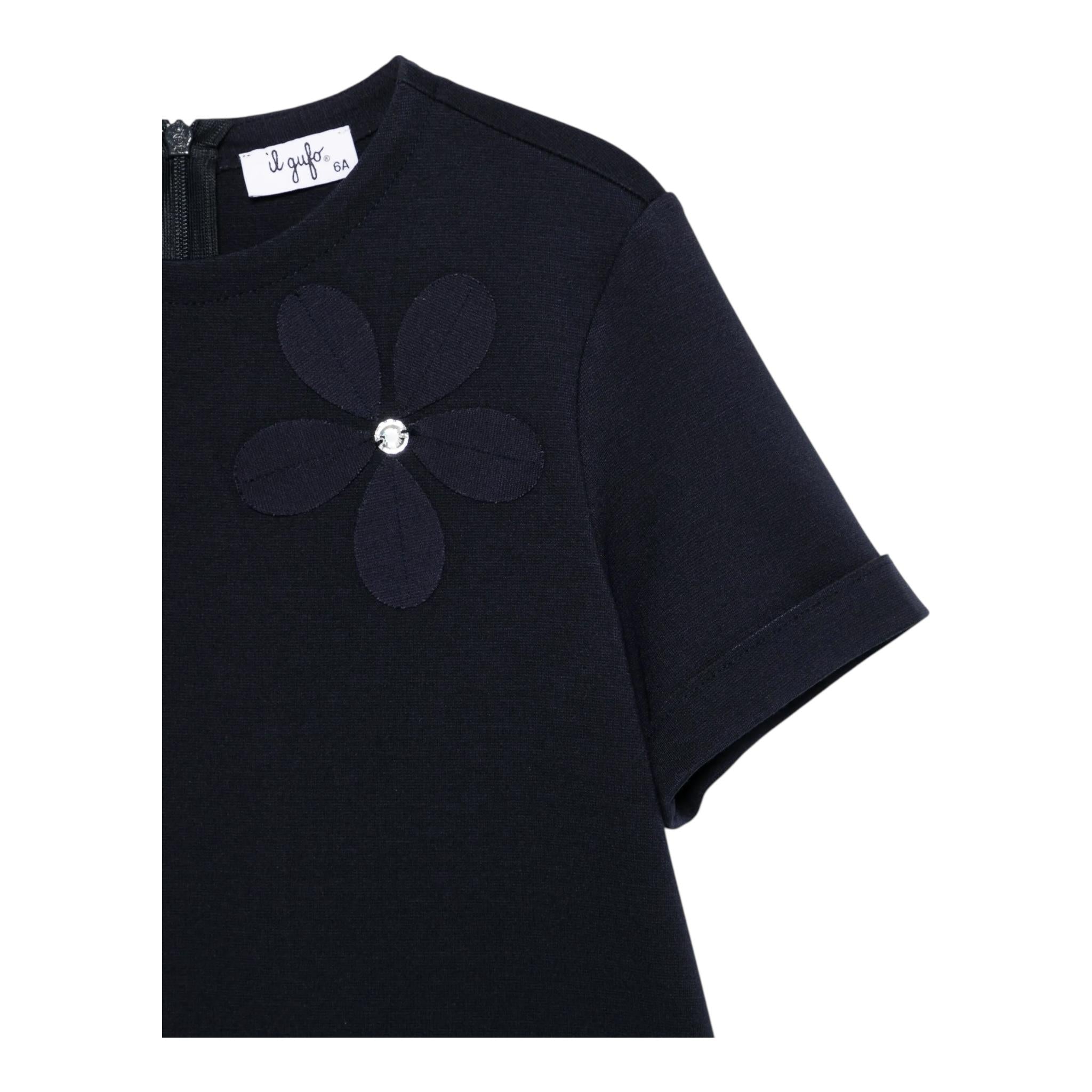 Il Gufo Abito Mezza Manica Tinta Unita con Applicazioni per Bambina P25VM784M0041 BLU IL GUFO 