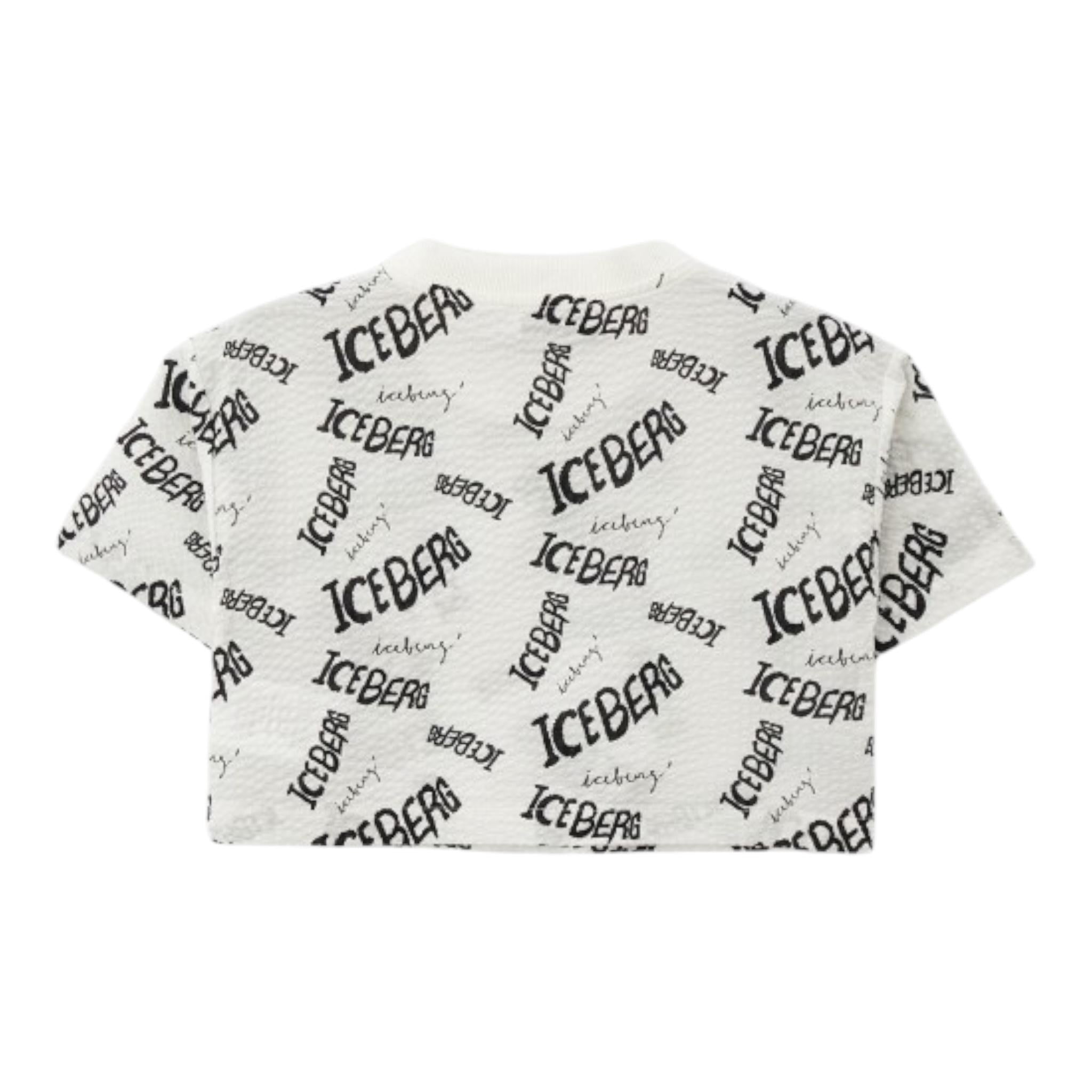 Iceberg T-Shirt Girocollo Tinta Unita Logata per Bambina TSICE5172J BIANCO ICEBERG 