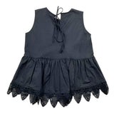 Meimeij Black Embroidery Solid Color Sleeveless Top For Girls