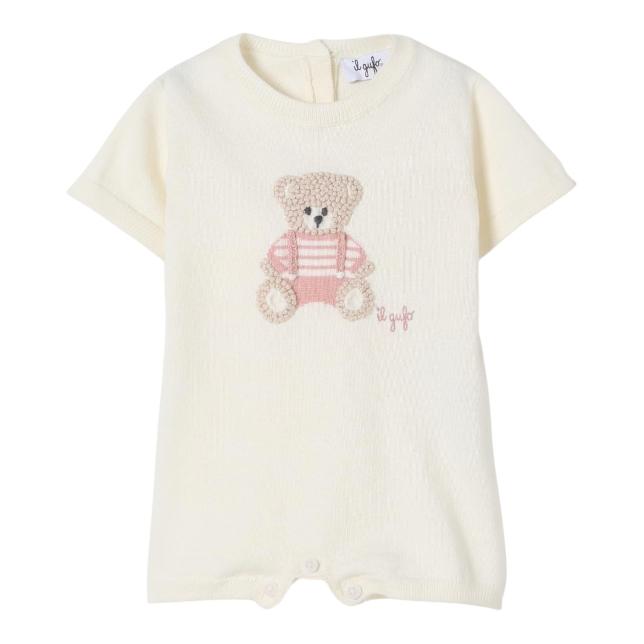 Il Gufo Pagliaccetto Mezza Manica Tinta Unita per Neonata P25TO272EM109 PANNA IL GUFO 