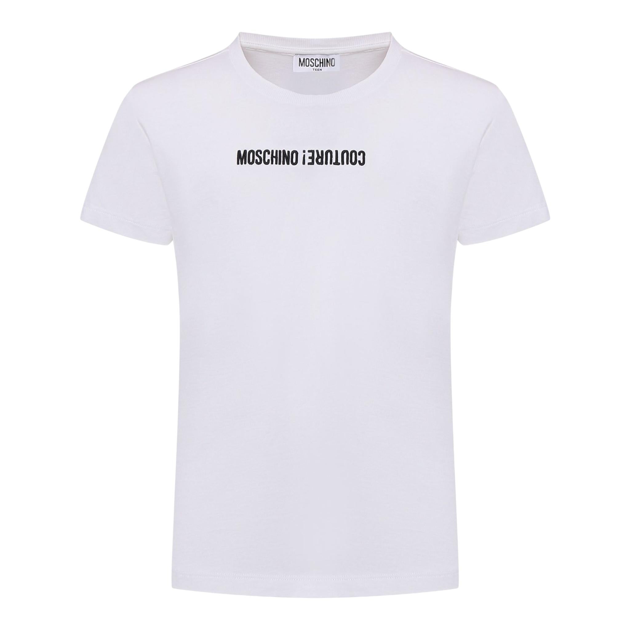 MOSCHINO t-shirt girocollo tinta unita con stampa Bianco per Bambina HQM04L BIANCO MOSCHINO 