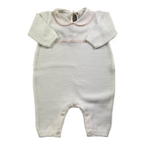 Little Bear Long Sleeve Onesie Solid Color With Contrast Embroidery White For Baby Girl