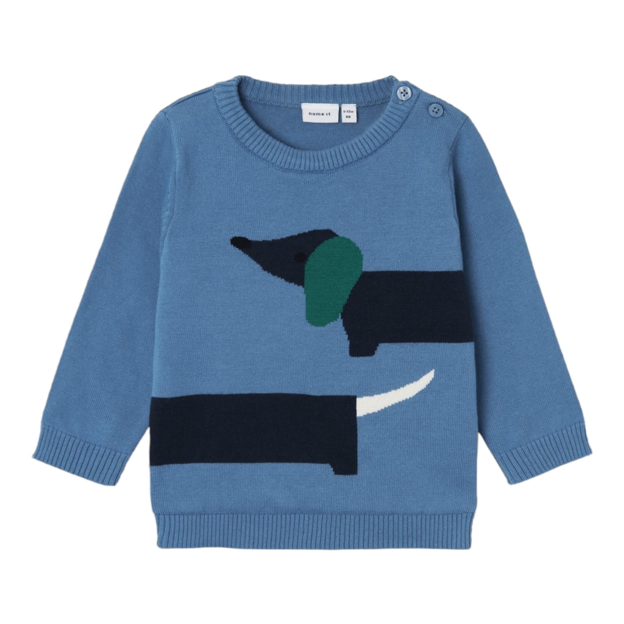 NAME.IT maglia girocollo tinta unita con bassotto Azzurro per Neonato 13231239 AZZURRO NAME.IT 