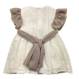 Squid Dress Half Sleeve Solid Color With White Contrast Belt For Baby Girl