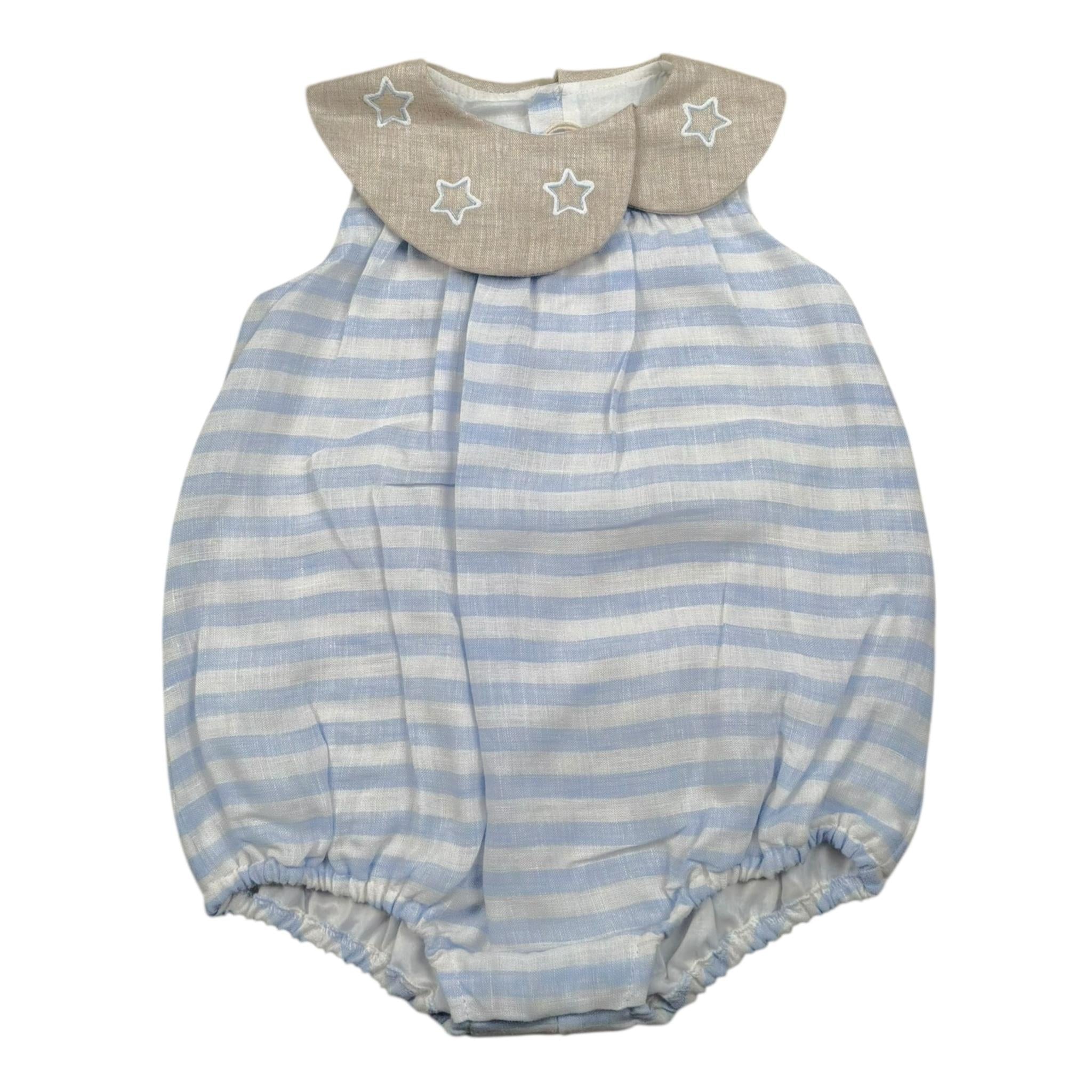 La Stupenderia Pagliaccetto Bicolore con Colletto E Fantasia A Righe per Neonata TBPG500 BIANCO/AZZURRO LA STUPENDERIA 