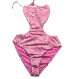 Mefui Solid Color One Piece Swimsuit With Pink Pattern For Girls