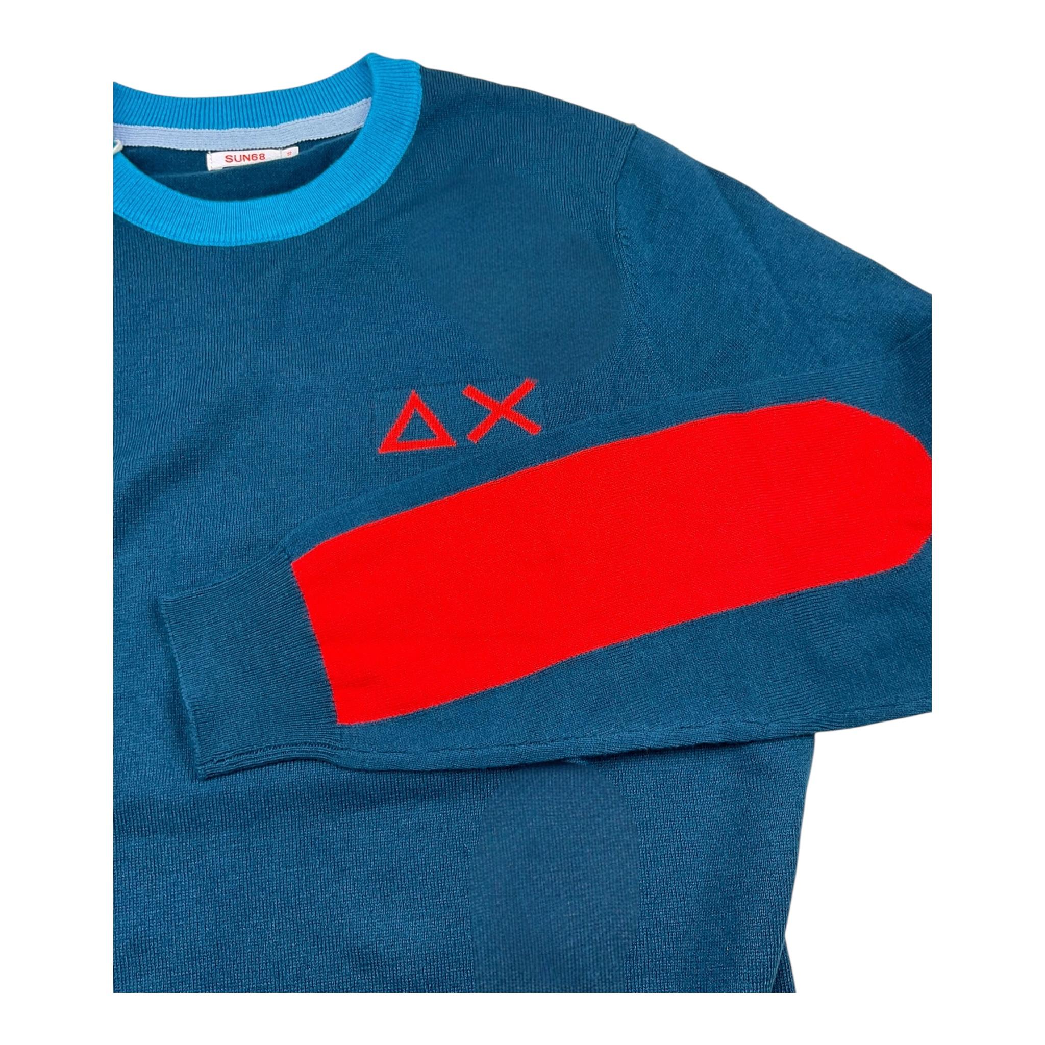 SUN68 maglia girocollo tinta unita con ricamo logo Petrolio per Bambino K44330J PETROLIO SUN68 