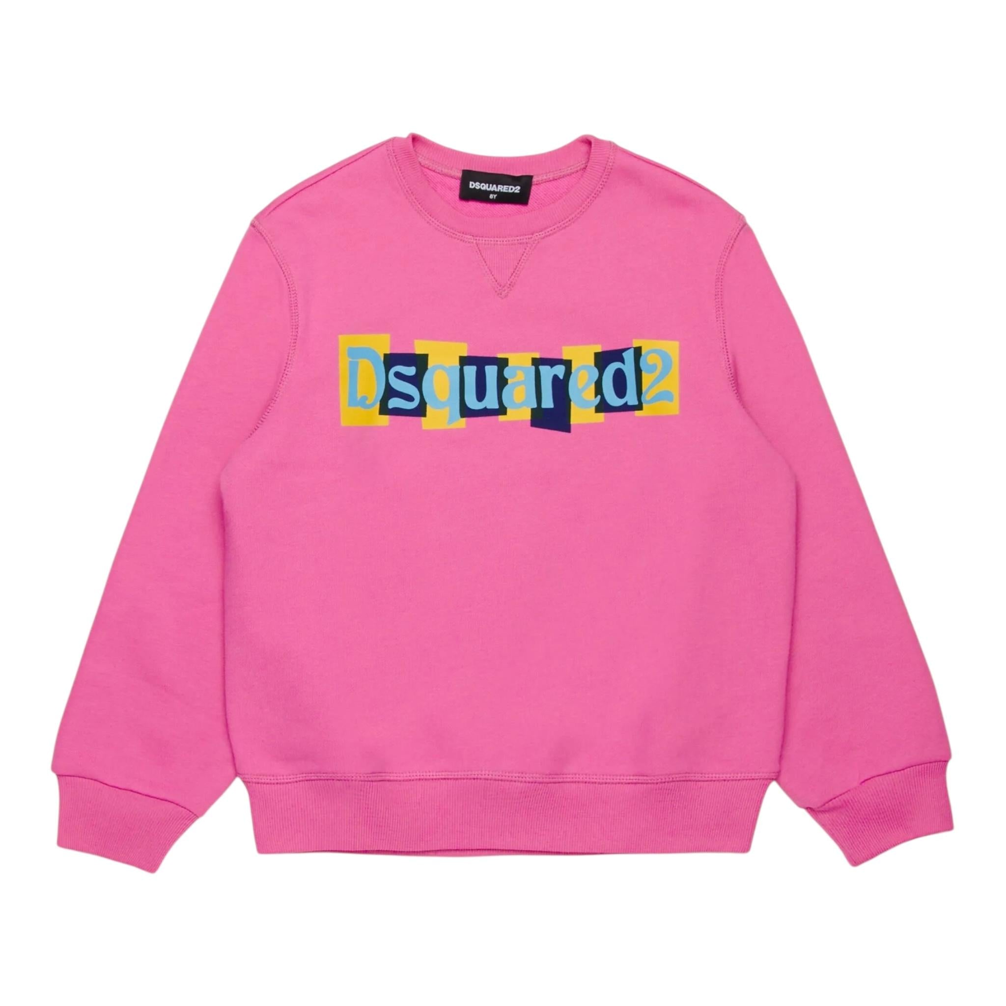 DSQUARED2 felpa chiusa girocollo tinta unita con logo Rosa per Bambina DQ2496 ROSA DSQUARED2 