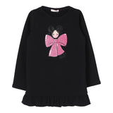 LIU JO abito in felpa girocollo tinta unita con stampa Nero per Bambina KF4107XX NERO LIU JO 