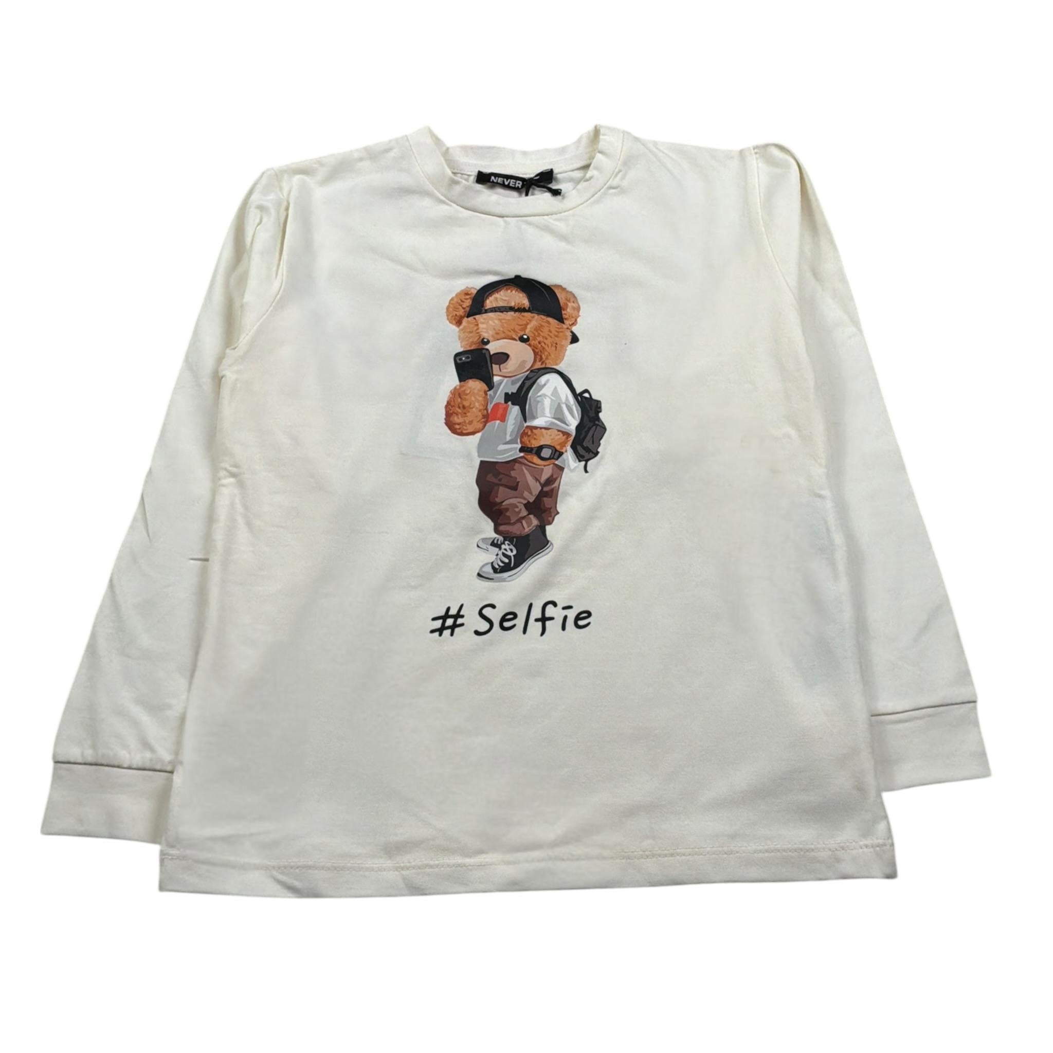 Never Too Shirt Girocollo tinta unita con Stampa Panna per Bambino NT1362B PANNA NEVER TOO 