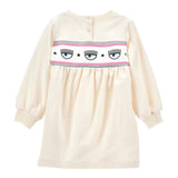 Chiara Ferragni Solid Color Crew Neck Dress With Beige Print For Baby Girl